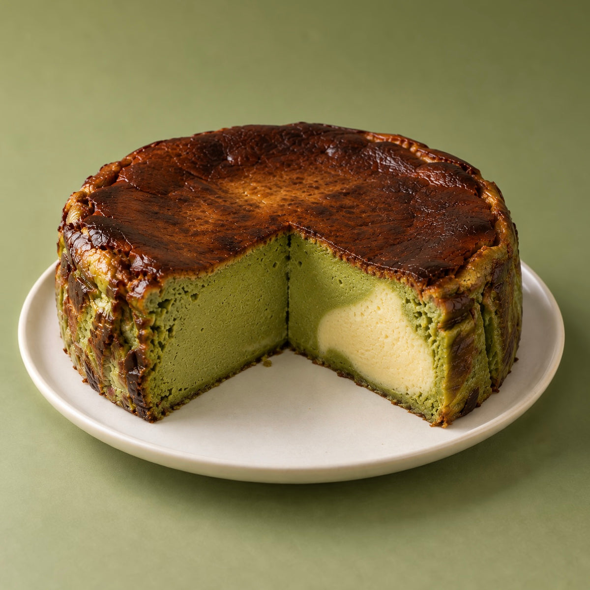 gâteau au fromage basque au matcha