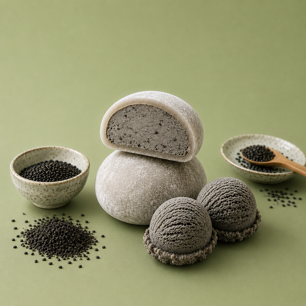 Black Sesame Ice Cream Mochi