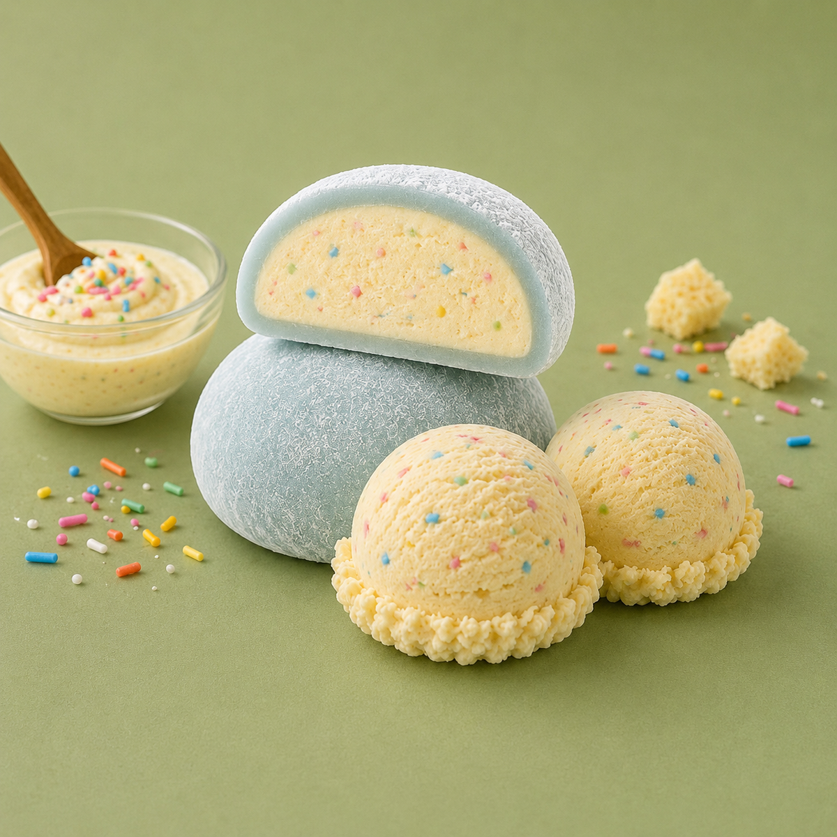 Cake Batter Ice Cream Mochi